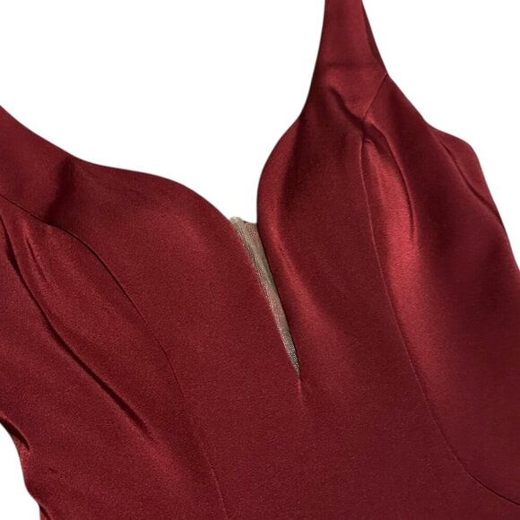 Alyce Paris Burgundy Red Floor Length Gown Maxi Dress High Slit Fitted Size 6 - Picture 8 of 16